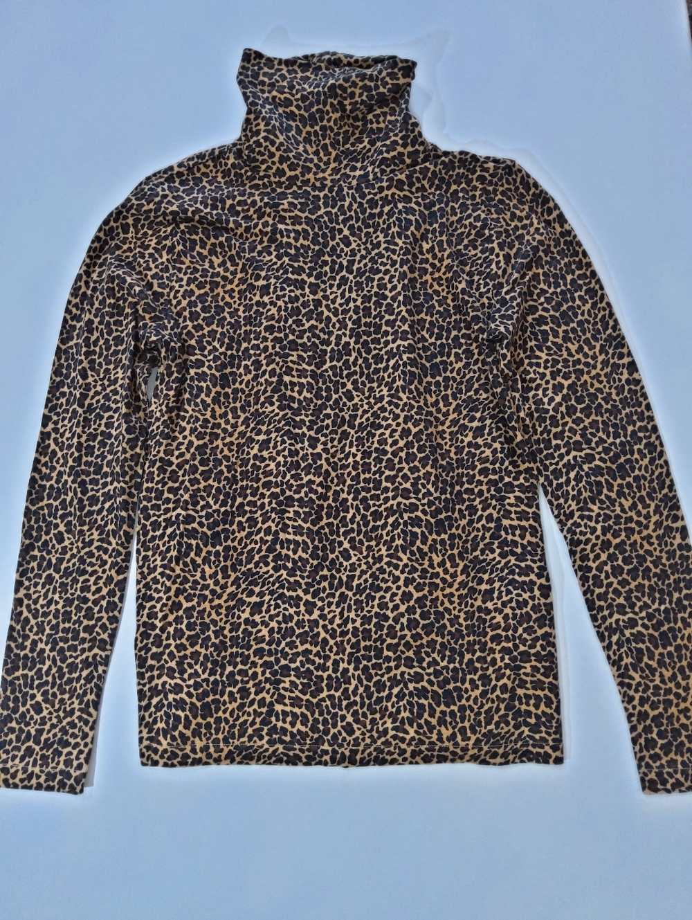 J.Crew Leopard Print Turtleneck Sweater Women Small Tan Black Mobwife Maximalist